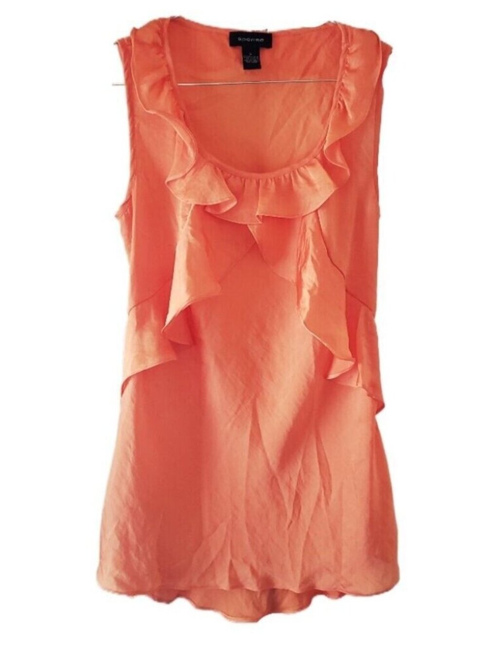 Spense Orange Sleeveless Ruffle Front Blouse
